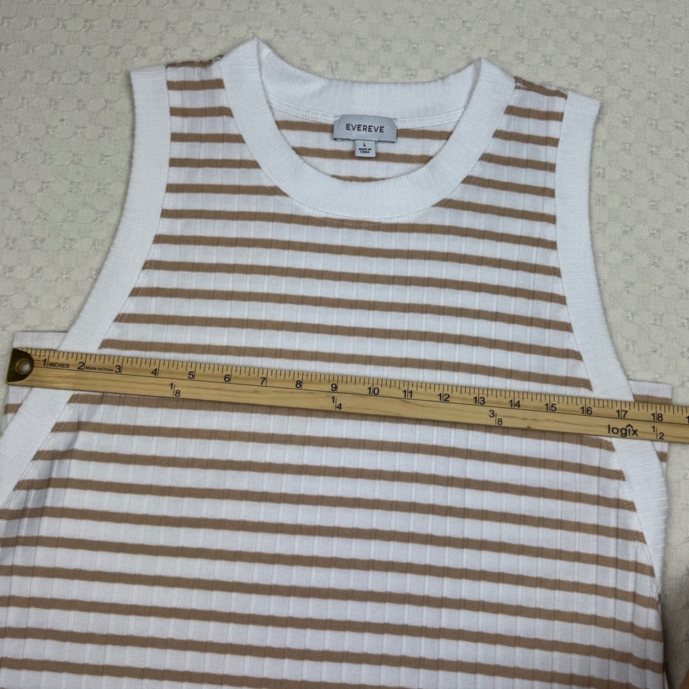 Evereve Striped Ribbed Tank Top Sleeveless Womens Large Tan Cream Coastal Chic - Picture 7 of 9